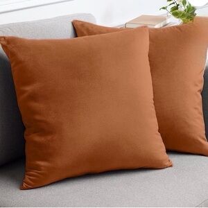 2 Accent Pillow covers new dark orange velvet velour soft hidden zipper 18”x18”